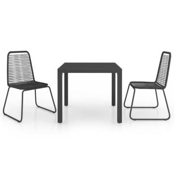 3 Piece Garden Dining Set - PVC Rattan Black | Hipo Market