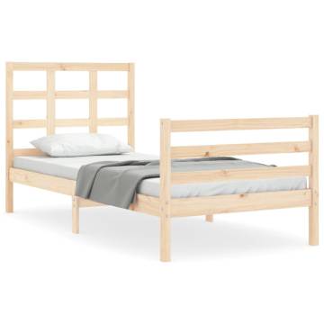 Solid Wood Small Single Bed Frame with Headboard | Hipomarket