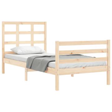 Solid Wood Small Single Bed Frame with Headboard | Hipomarket