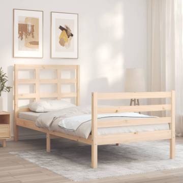 Solid Wood Small Single Bed Frame with Headboard | Hipomarket