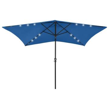 Azure Blue LED Parasol with Steel Pole - 2x3m Garden Umbrella