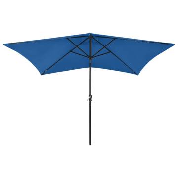 Azure Blue LED Parasol with Steel Pole - 2x3m Garden Umbrella