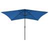 Azure Blue LED Parasol with Steel Pole - 2x3m Garden Umbrella