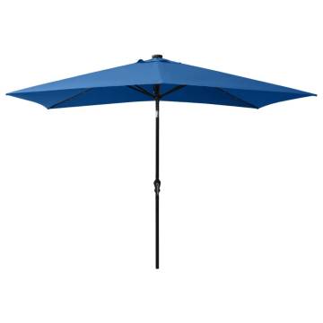 Azure Blue LED Parasol with Steel Pole - 2x3m Garden Umbrella