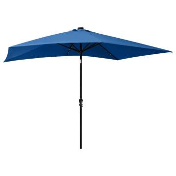 Azure Blue LED Parasol with Steel Pole - 2x3m Garden Umbrella