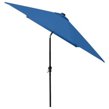 Azure Blue LED Parasol with Steel Pole - 2x3m Garden Umbrella