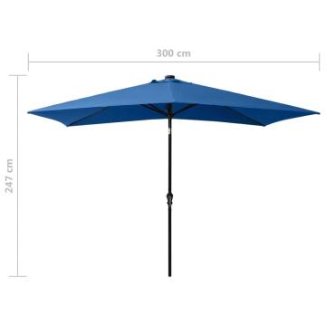 Azure Blue LED Parasol with Steel Pole - 2x3m Garden Umbrella