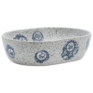 Chic Grey and Blue Oval Countertop Basin | 47x33 cm