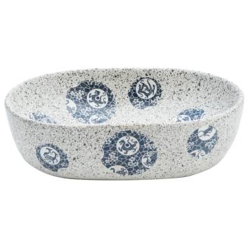 Chic Grey and Blue Oval Countertop Basin | 47x33 cm