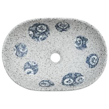 Chic Grey and Blue Oval Countertop Basin | 47x33 cm