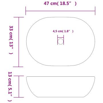 Chic Grey and Blue Oval Countertop Basin | 47x33 cm