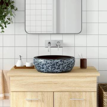 Black & Blue Round Countertop Basin - Elegant Ceramic Sink