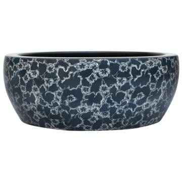 Black & Blue Round Countertop Basin - Elegant Ceramic Sink