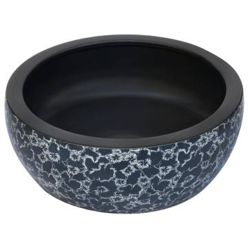 Black & Blue Round Countertop Basin - Elegant Ceramic Sink