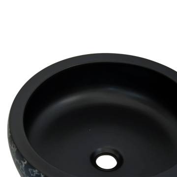 Black & Blue Round Countertop Basin - Elegant Ceramic Sink