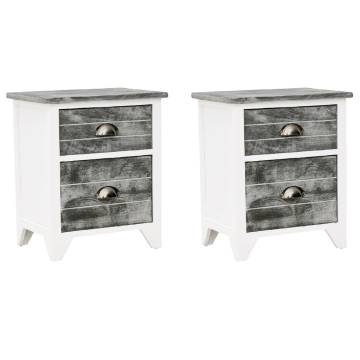 Elegant Grey & White Nightstands | Set of 2 Drawers