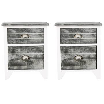 Elegant Grey & White Nightstands | Set of 2 Drawers