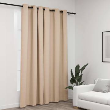 Linen-Look Blackout Curtain with Grommets - Beige 290x245cm