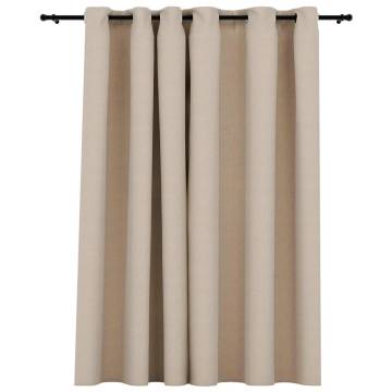 Linen-Look Blackout Curtain with Grommets - Beige 290x245cm