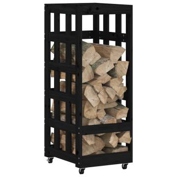 Log Holder with Wheels - Stylish Black Pine Wood Storage