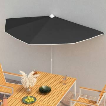 Garden Half Parasol with Pole 180x90 cm - Black Shade Solution