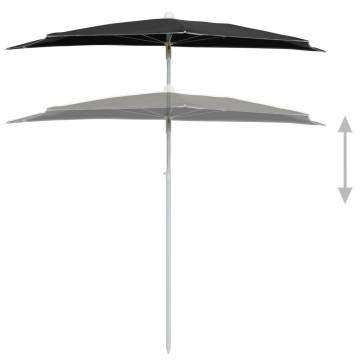 Garden Half Parasol with Pole 180x90 cm - Black Shade Solution