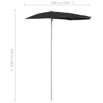 Garden Half Parasol with Pole 180x90 cm - Black Shade Solution