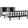 Black Bed Frame with Headboard 160x200 cm - Solid Wood