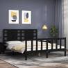 Black Bed Frame with Headboard 160x200 cm - Solid Wood