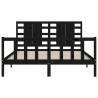 Black Bed Frame with Headboard 160x200 cm - Solid Wood