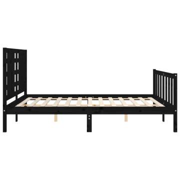 Black Bed Frame with Headboard 160x200 cm - Solid Wood