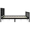 Black Bed Frame with Headboard 160x200 cm - Solid Wood