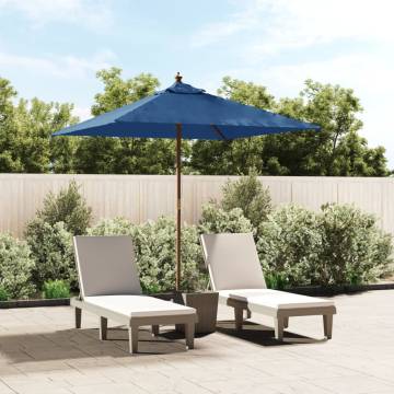 Azure Blue Garden Parasol with Wooden Pole - 198x198 cm