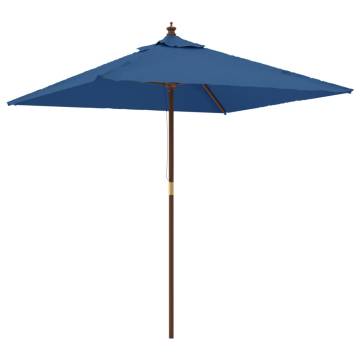 Azure Blue Garden Parasol with Wooden Pole - 198x198 cm