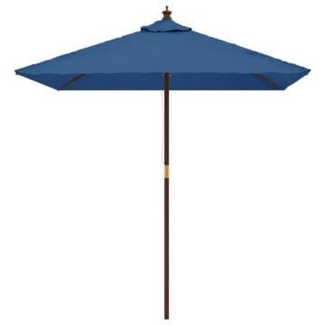 Azure Blue Garden Parasol with Wooden Pole - 198x198 cm