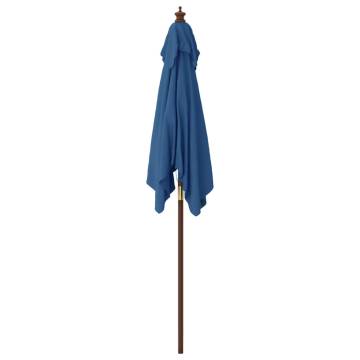 Azure Blue Garden Parasol with Wooden Pole - 198x198 cm