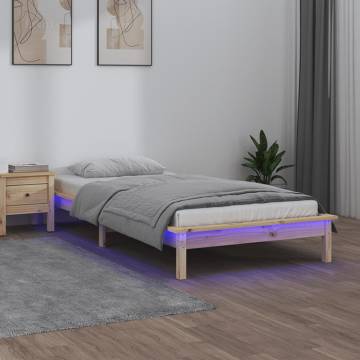 LED Bed Frame 90x190 cm - Single Solid Wood with Lights