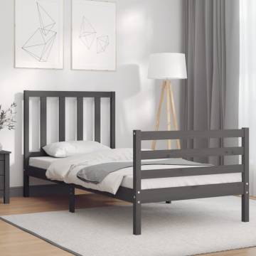 Grey Bed Frame with Headboard 90x200 cm Solid Wood - Hipo Market