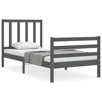 Grey Bed Frame with Headboard 90x200 cm Solid Wood - Hipo Market