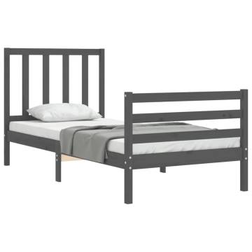 Grey Bed Frame with Headboard 90x200 cm Solid Wood - Hipo Market