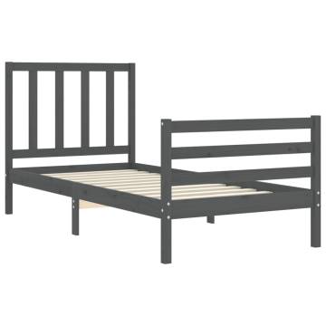 Grey Bed Frame with Headboard 90x200 cm Solid Wood - Hipo Market