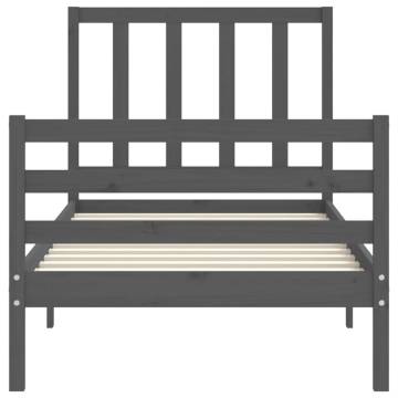 Grey Bed Frame with Headboard 90x200 cm Solid Wood - Hipo Market