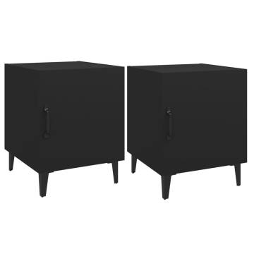 Elegant 2 pcs Black Engineered Wood Bedside Cabinets | HipoMarket