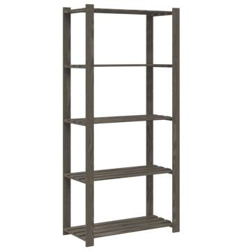 5-Tier Grey Storage Rack - Solid Pine Wood - 80x38x170 cm