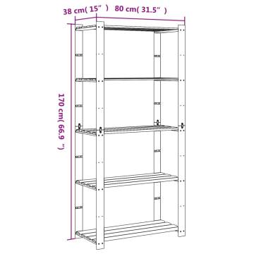 5-Tier Grey Storage Rack - Solid Pine Wood - 80x38x170 cm