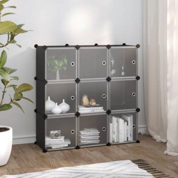 Storage Cube Organiser - 9 Cubes & Doors - Black PP