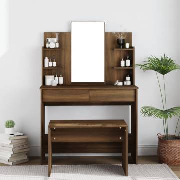 Dressing Table with Mirror - Brown Oak | Elegant Makeup Vanity