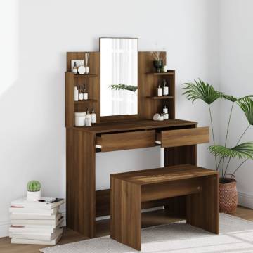 Dressing Table with Mirror - Brown Oak | Elegant Makeup Vanity