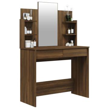 Dressing Table with Mirror - Brown Oak | Elegant Makeup Vanity