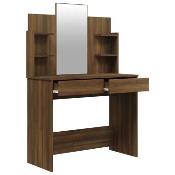 Dressing Table with Mirror - Brown Oak | Elegant Makeup Vanity